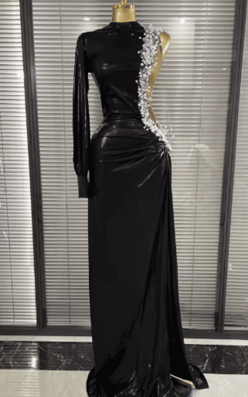 Trixie One Shoulder Beaded Long Sleeve Bodycon Maxi Gown