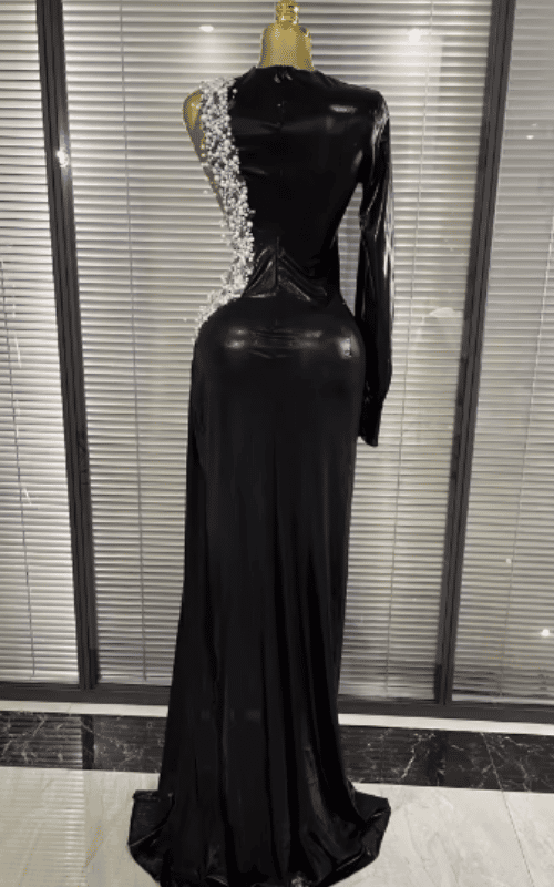Trixie One Shoulder Beaded Long Sleeve Bodycon Maxi Gown