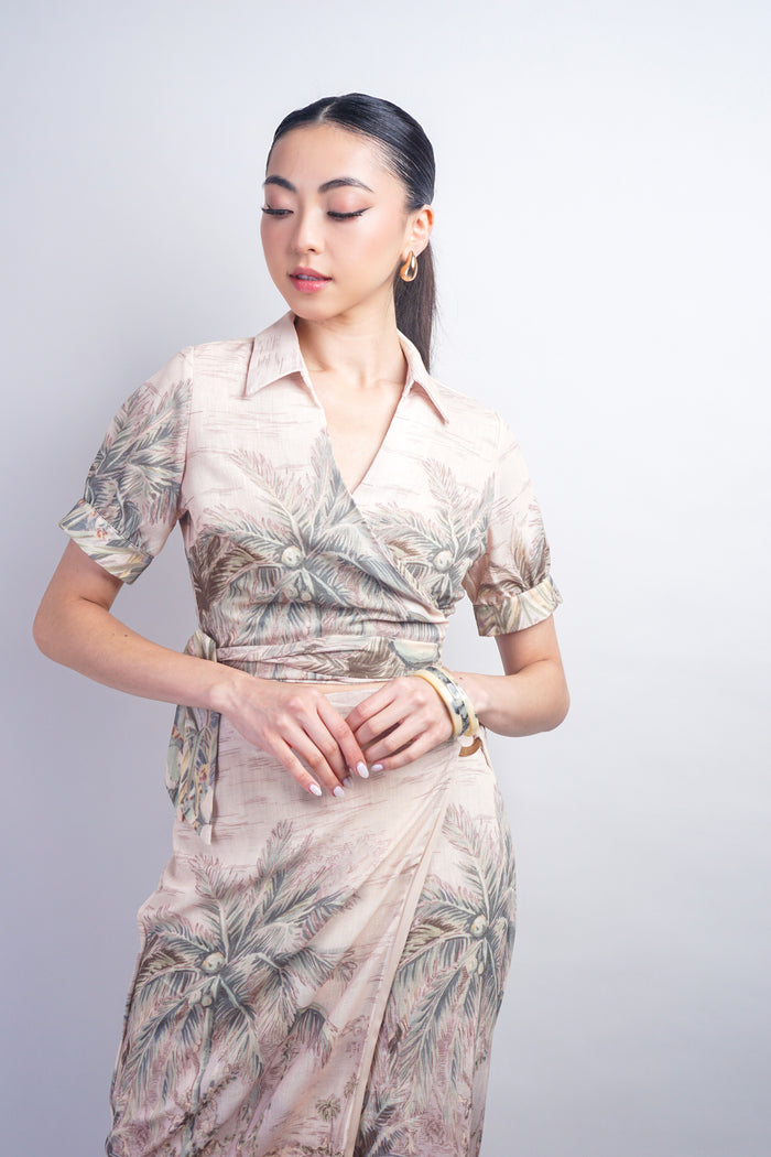 Tropical Palm Tree Faux Wrap Skirt