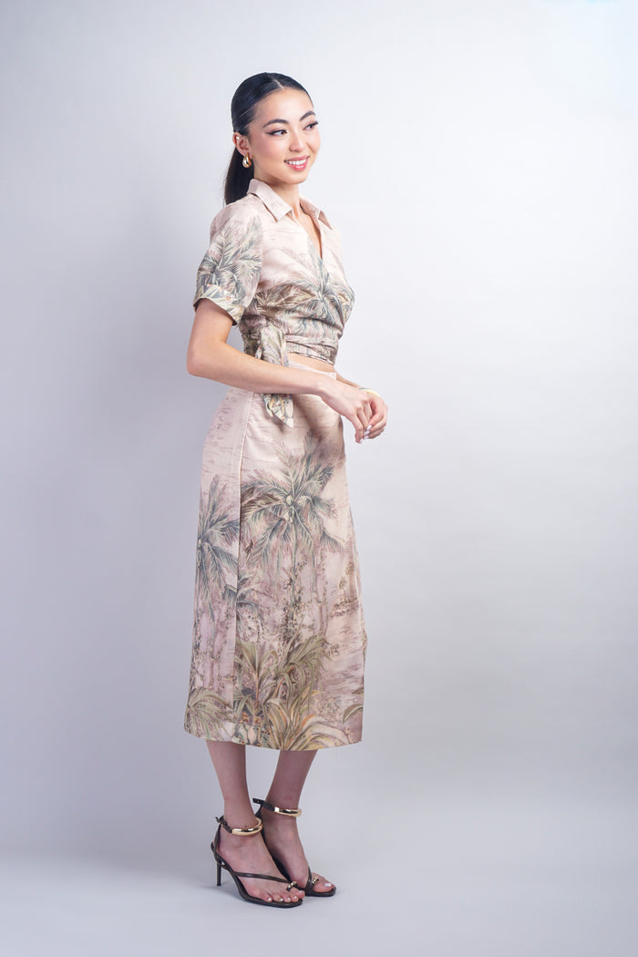 Tropical Palm Tree Faux Wrap Skirt