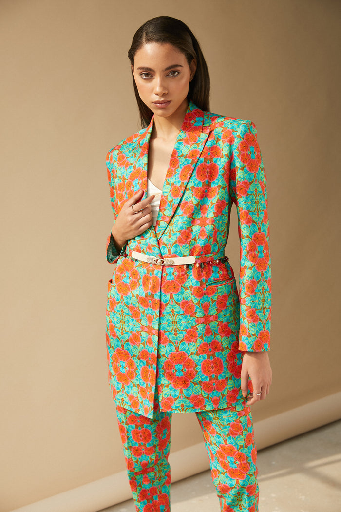 Tropical Print Blazer - Linen Silk, vibrant tropical print on silk fabric, BeTrue, Be True