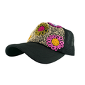 Tulum Hand Embroidered Trucker Flower Hat - Black
