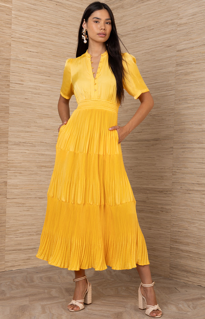 Vale Charmeuse Solid Maxi Dress, color-Yellow