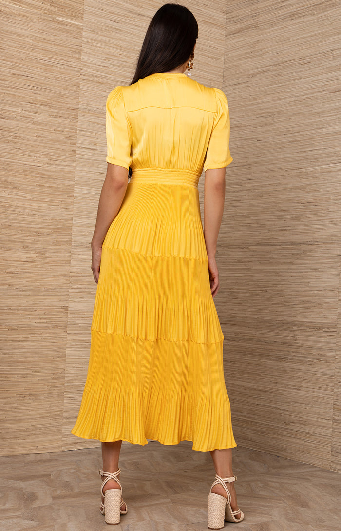 Vale Charmeuse Solid Maxi Dress, color-Yellow