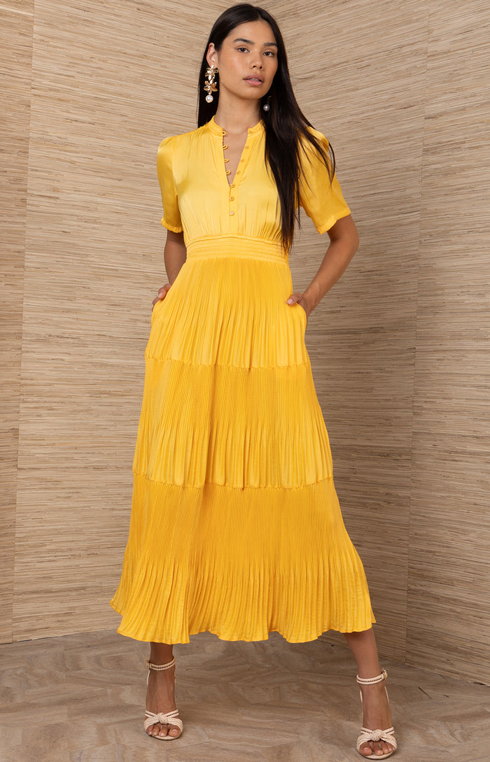 Vale Charmeuse Solid Maxi Dress, color-Yellow