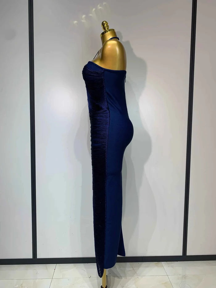 Victoria Tassel Split Halter Bodycon Evening Dress