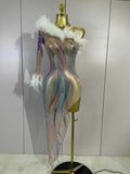 Wendy Sparkly Rhinestone Feather One-Shoulder See-Through Dress for Women