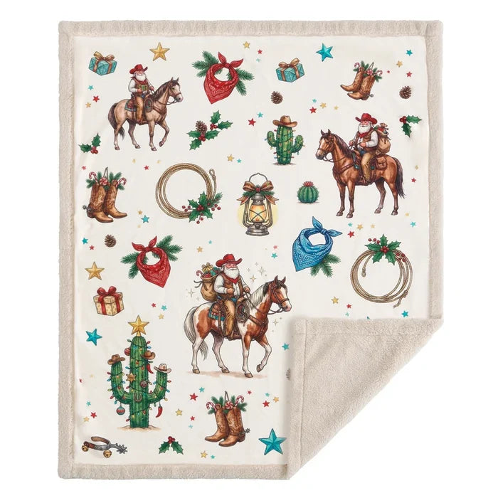 Western Christmas Campfire Sherpa Throw