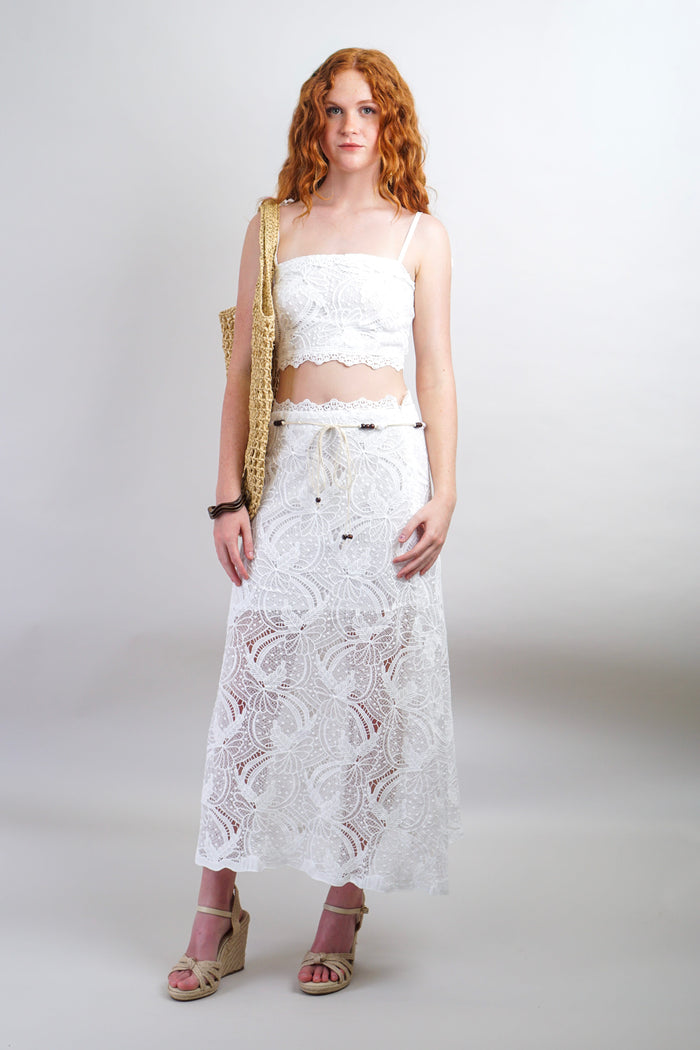 Private Label SKIRTS White Embroidered Lace Crop Skirt