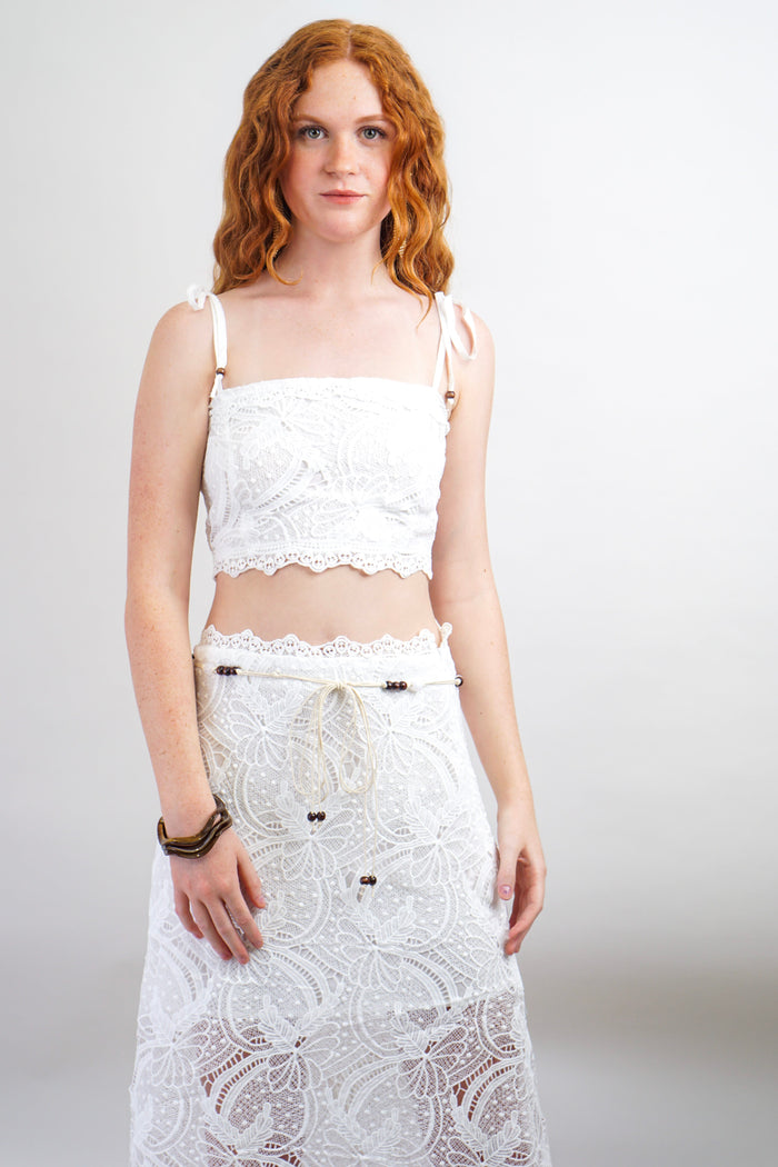 Private Label SKIRTS White Embroidered Lace Crop Skirt