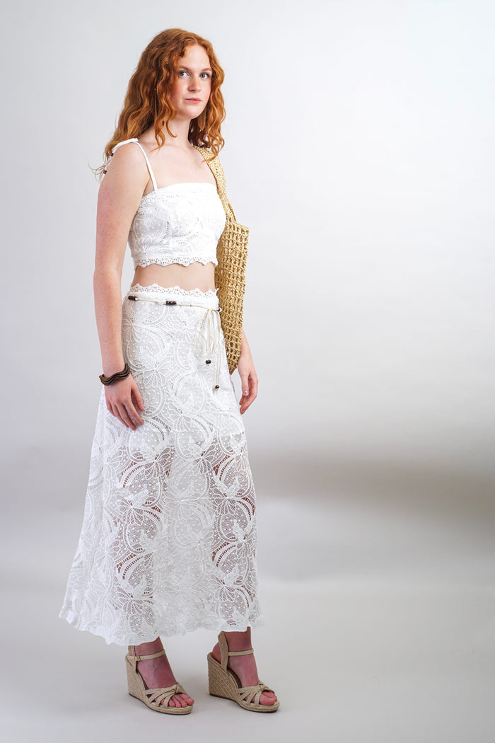 Private Label SKIRTS White Embroidered Lace Crop Skirt