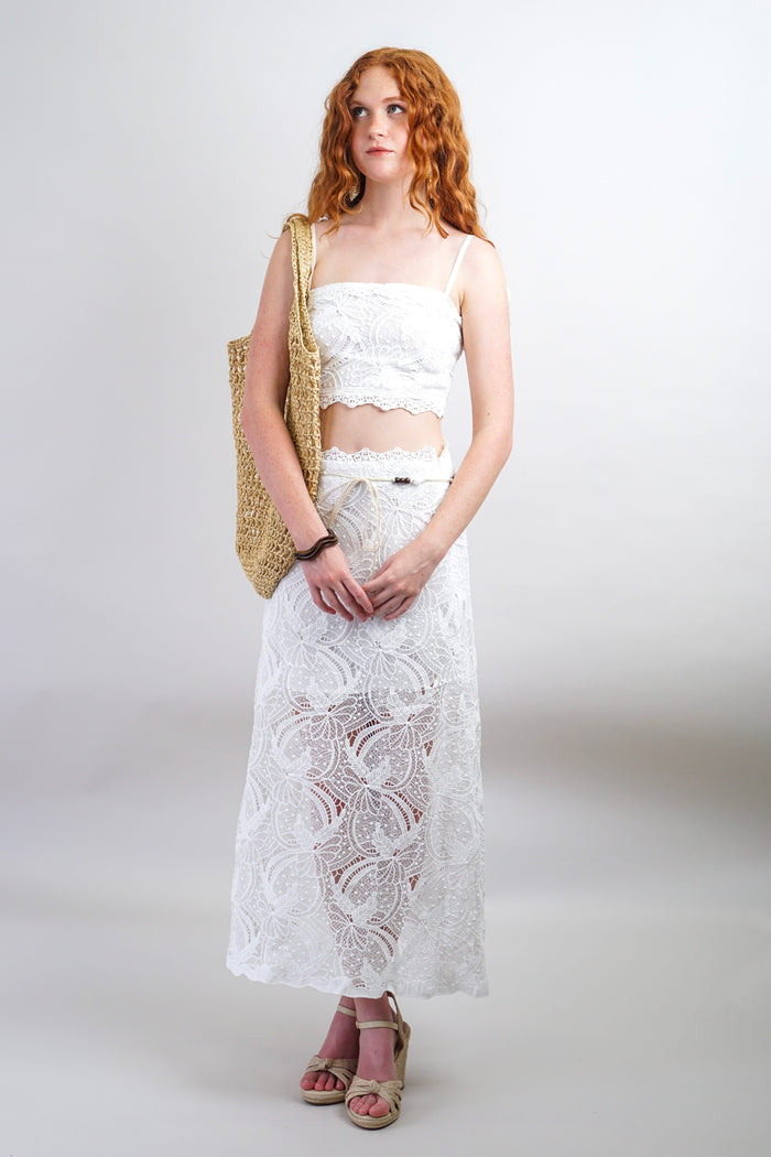 Private Label TOPS White Embroidered Lace Crop Top
