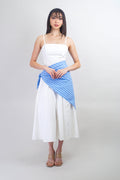 Private Label DRESSES White Midi Dress With Blue Striped Scarf