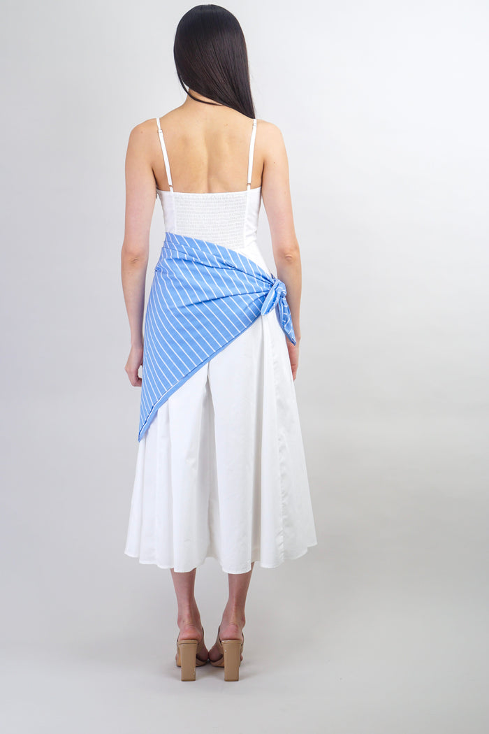 Private Label DRESSES White Midi Dress With Blue Striped Scarf
