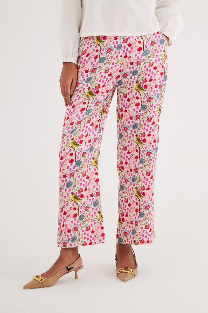 White Parrot Mashroo Cotton Satin Straight Pants