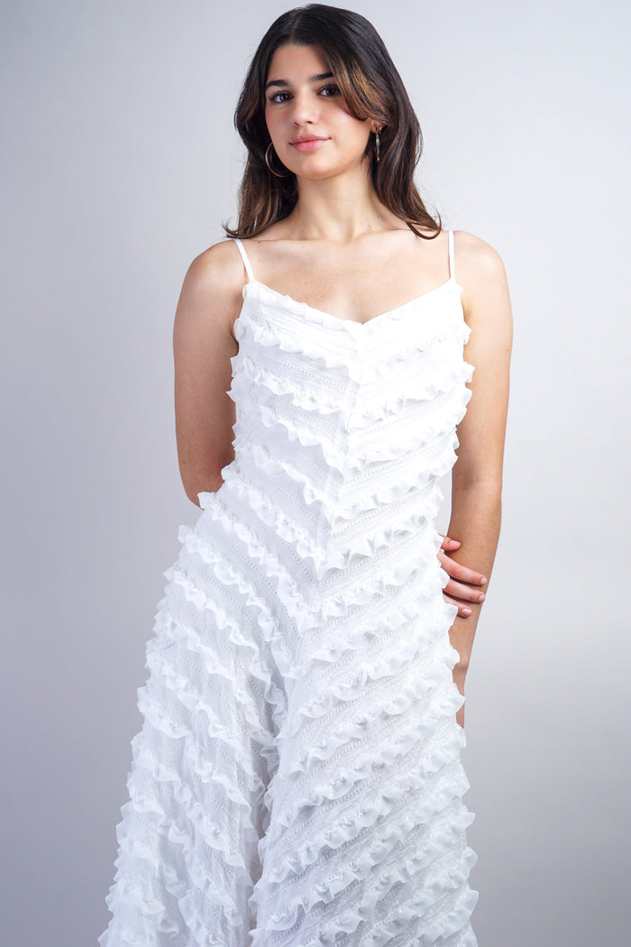 Private Label DRESSES White Ruffle Fit And Flare Midi Dress
