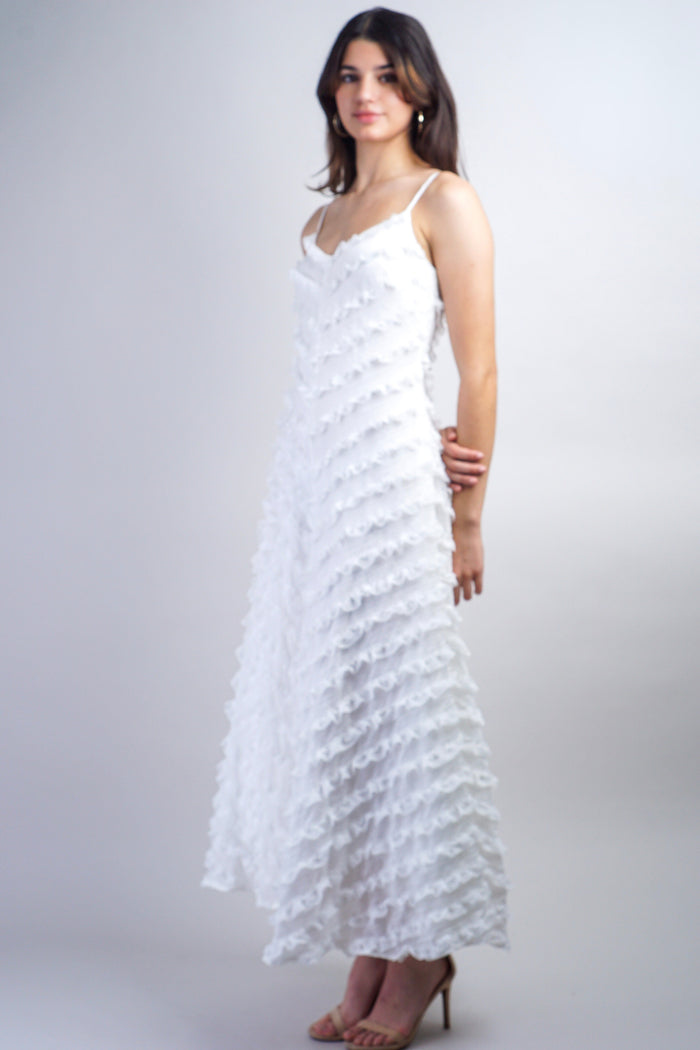 Private Label DRESSES White Ruffle Fit And Flare Midi Dress