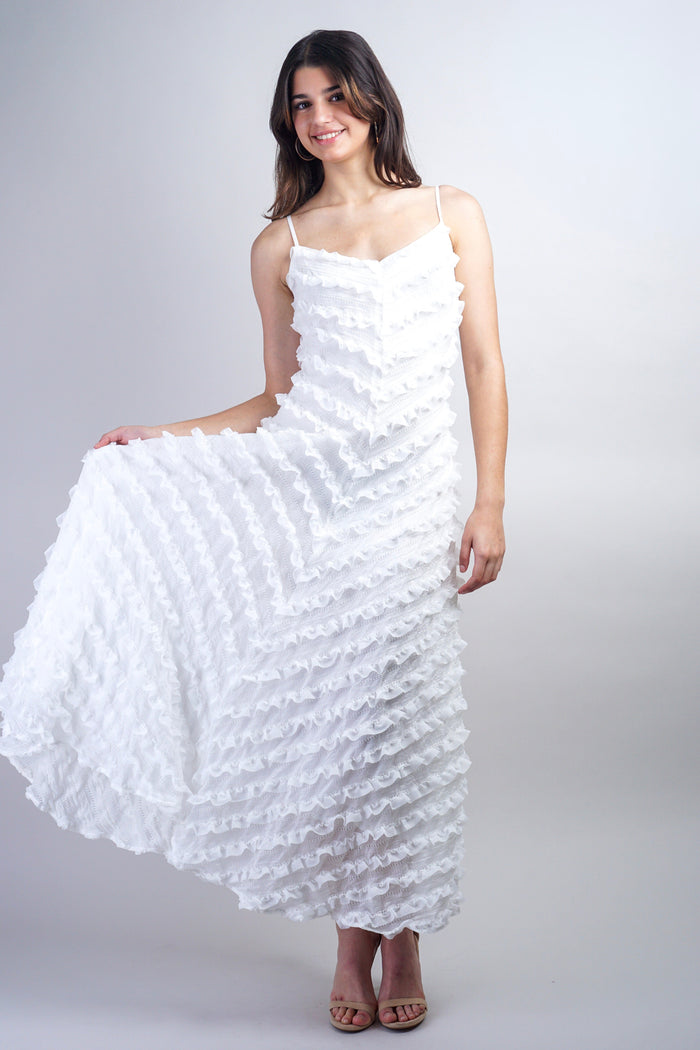 Private Label DRESSES White Ruffle Fit And Flare Midi Dress