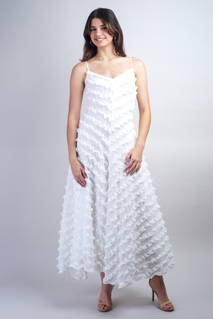 Private Label DRESSES White Ruffle Fit And Flare Midi Dress