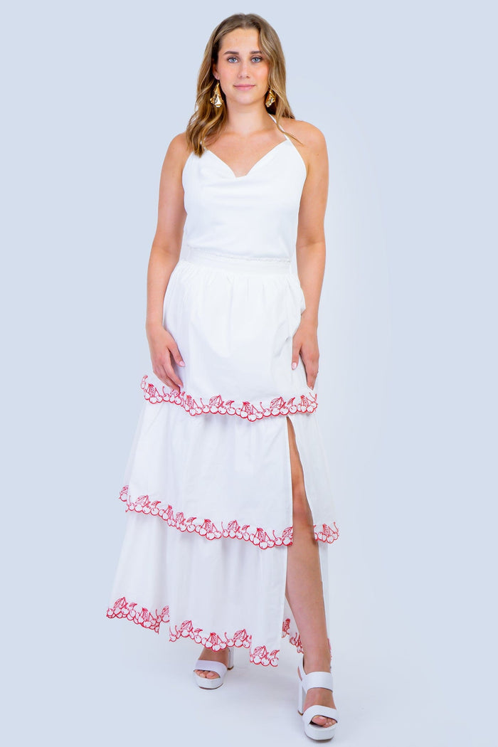 DCD DRESSES White Strapless Cherries Tiered Dress