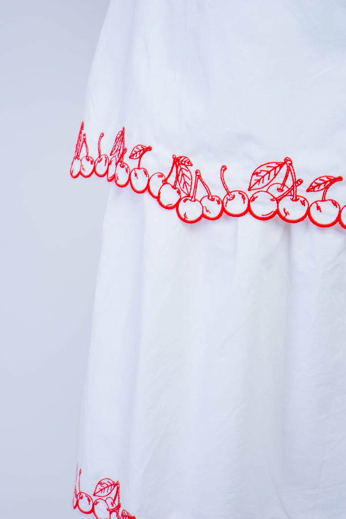 DCD DRESSES White Strapless Cherries Tiered Dress