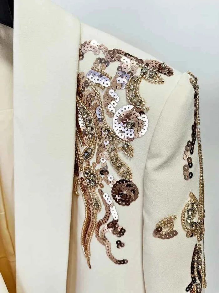Women’s Shawl Collar Beaded Draped Blazer Dress