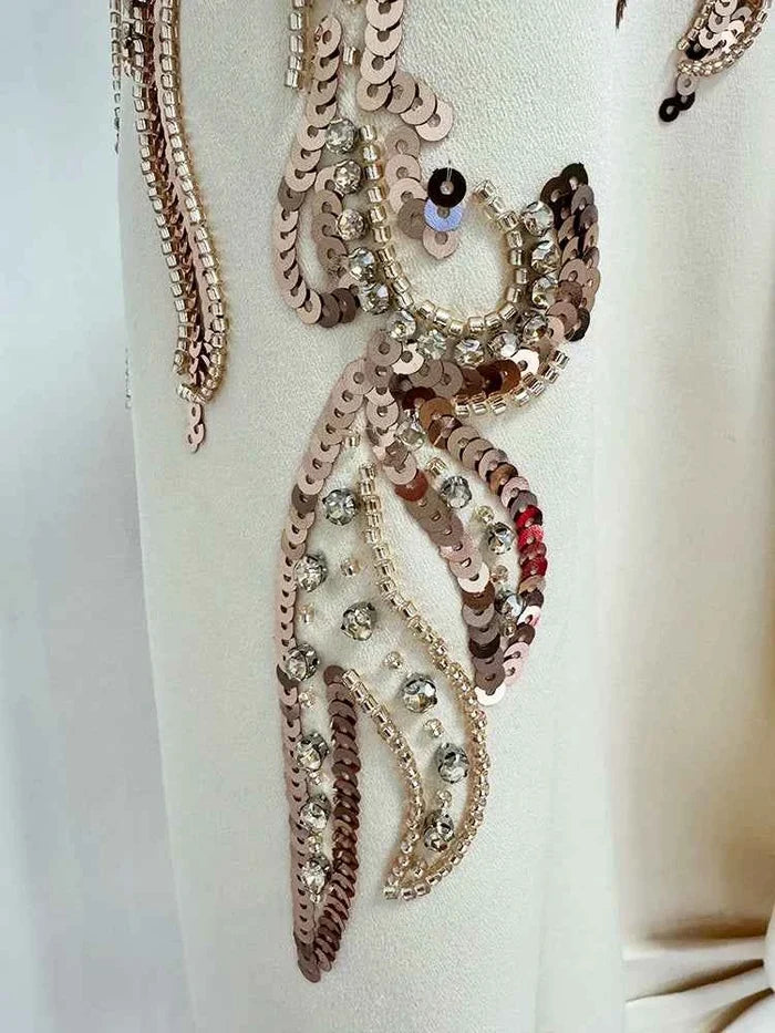 Women’s Shawl Collar Beaded Draped Blazer Dress