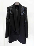 Women’s Shawl Collar Beaded Draped Blazer Dress