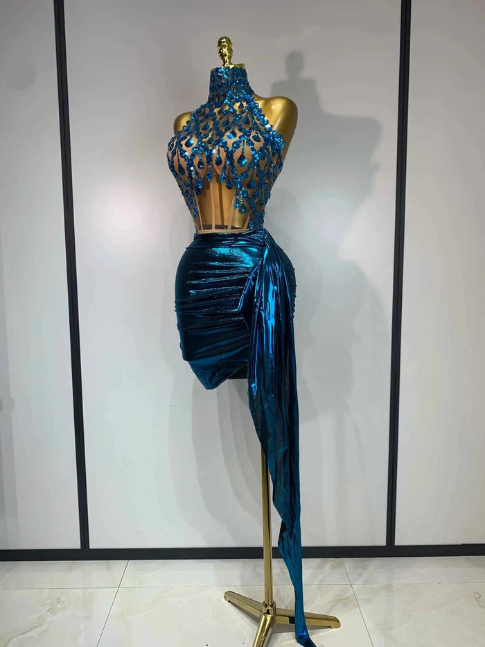 Wrenly Turquoise Crystal-Embellished Strapless Skirt Set
