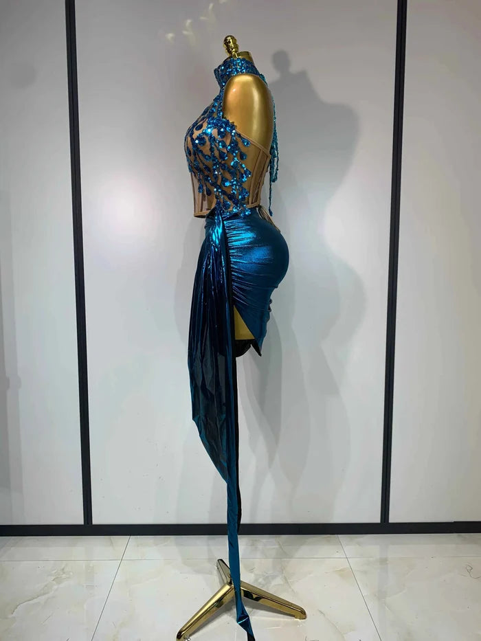 Wrenly Turquoise Crystal-Embellished Strapless Skirt Set