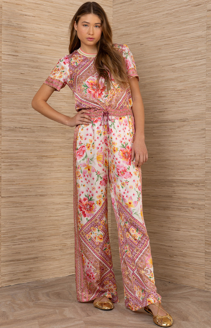 Yasmin Silk Charmeuse Pant, color-Coral