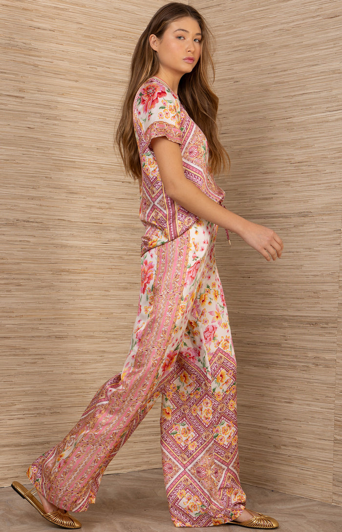 Yasmin Silk Charmeuse Pant, color-Coral