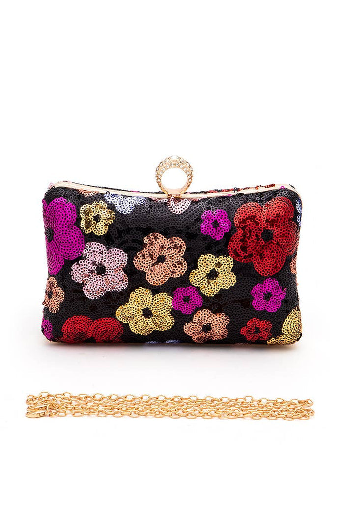 Z Clutch- Sequins Flower Statement Box Clutch Bag
