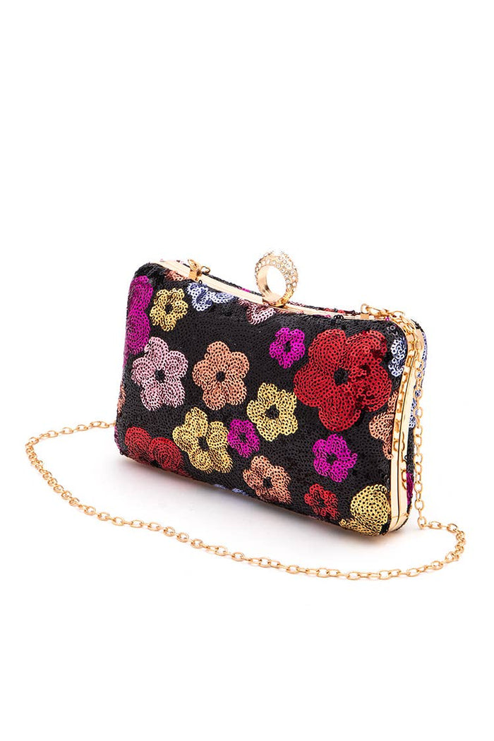 Z Clutch- Sequins Flower Statement Box Clutch Bag
